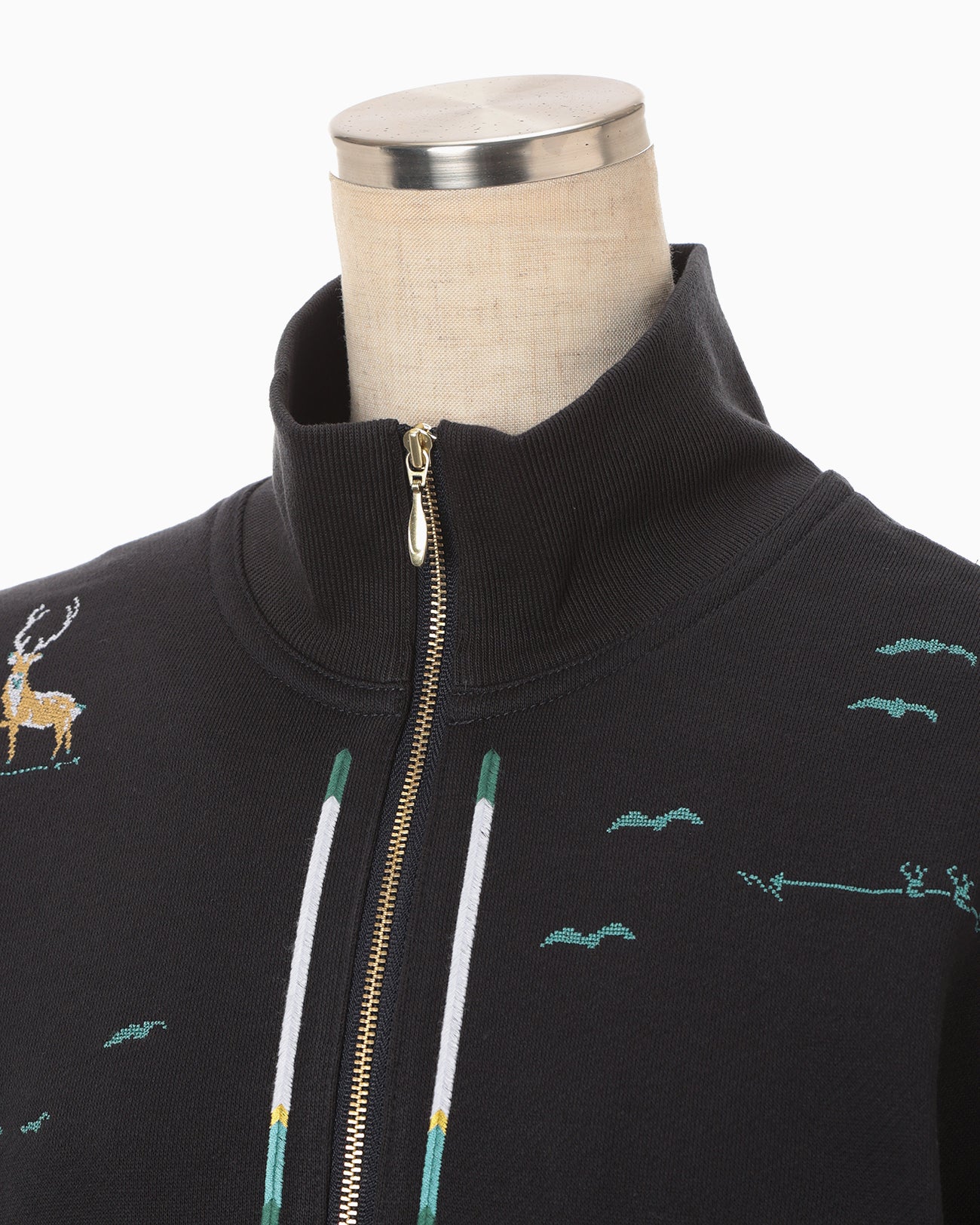 Landscape Embroidery Half Zipped Sweatshirt - navy - Mame Kurogouchi
