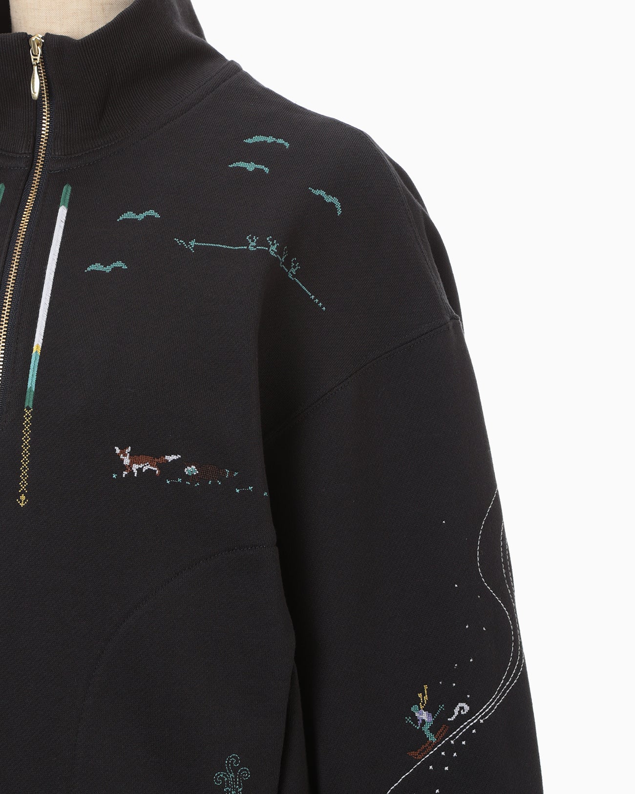 ミュゲ Landscape Embroidery Half Zipped Sweatshirt - navy - Mame Kurogouchi