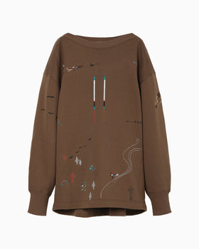 Landscape Embroidery Sweatshirt - brown