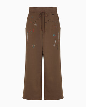 Landscape Embroidery Sweat Trousers - brown