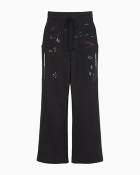 Landscape Embroidery Sweat Trousers - navy