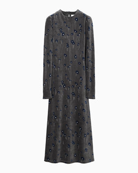 Velour Jersey Floral Dress - grey