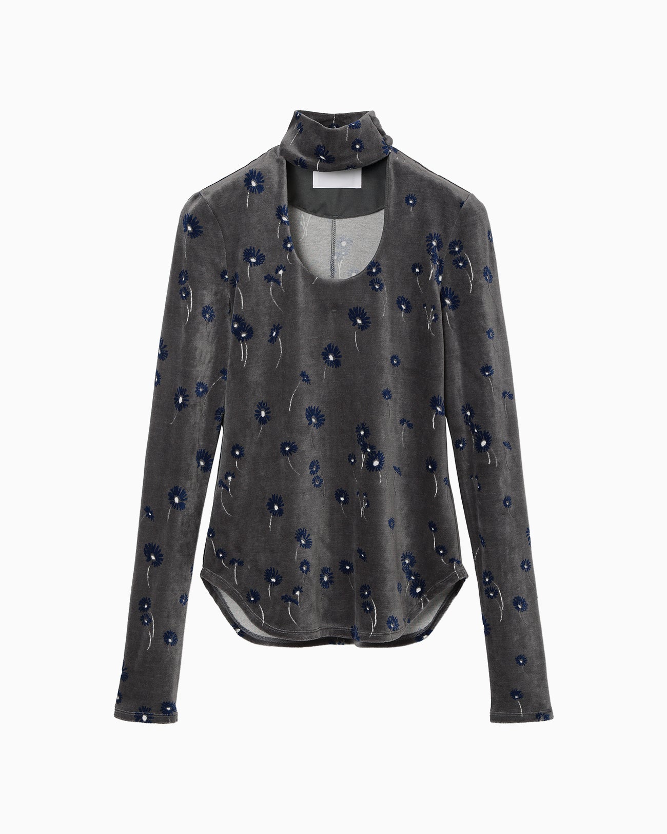 Velour Jersey Floral High Neck Top - grey - Mame Kurogouchi