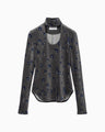 Velour Jersey Floral High Neck Top - grey