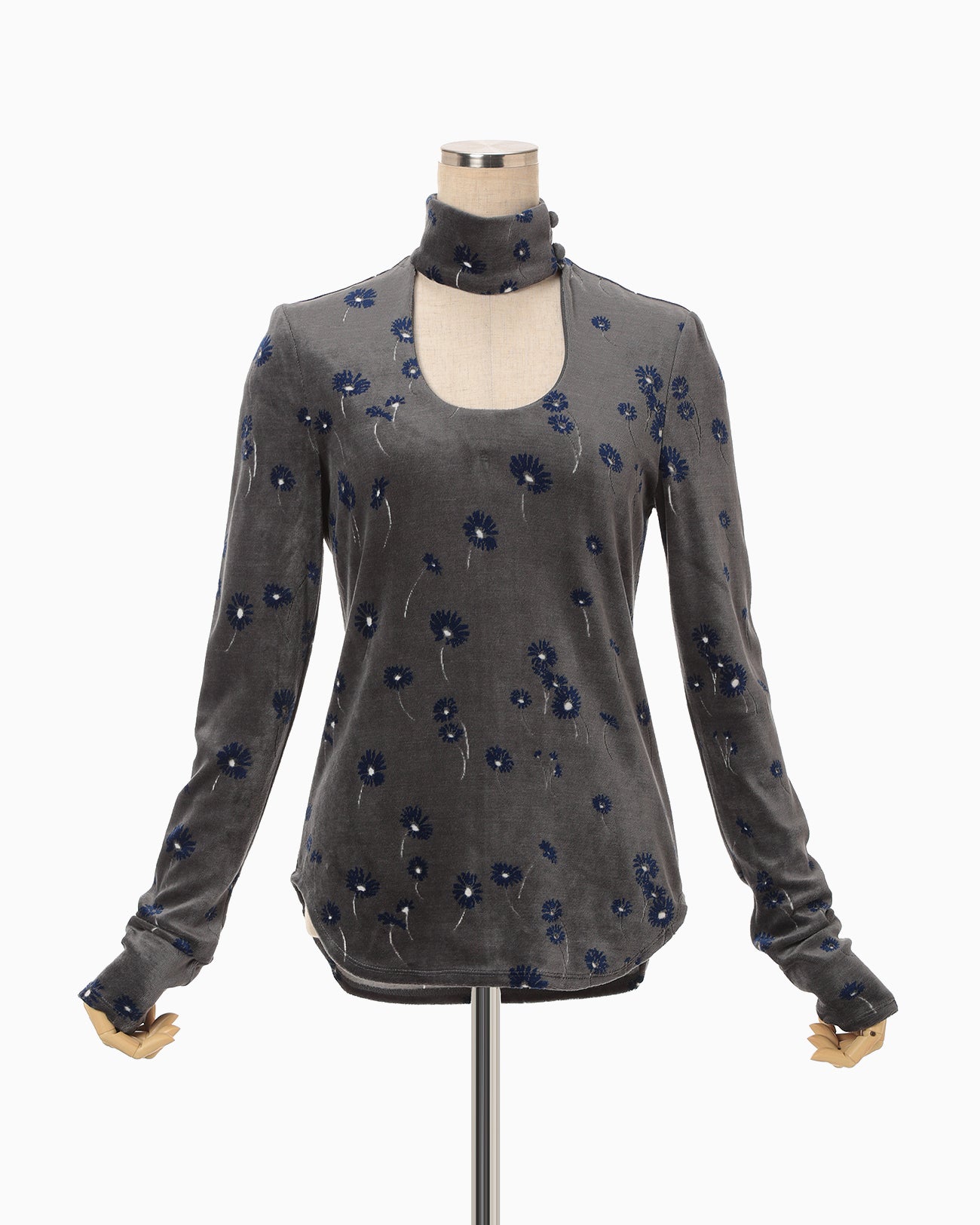 Velour Jersey Floral High Neck Top - grey - Mame Kurogouchi