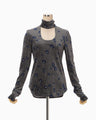 Velour Jersey Floral High Neck Top - grey