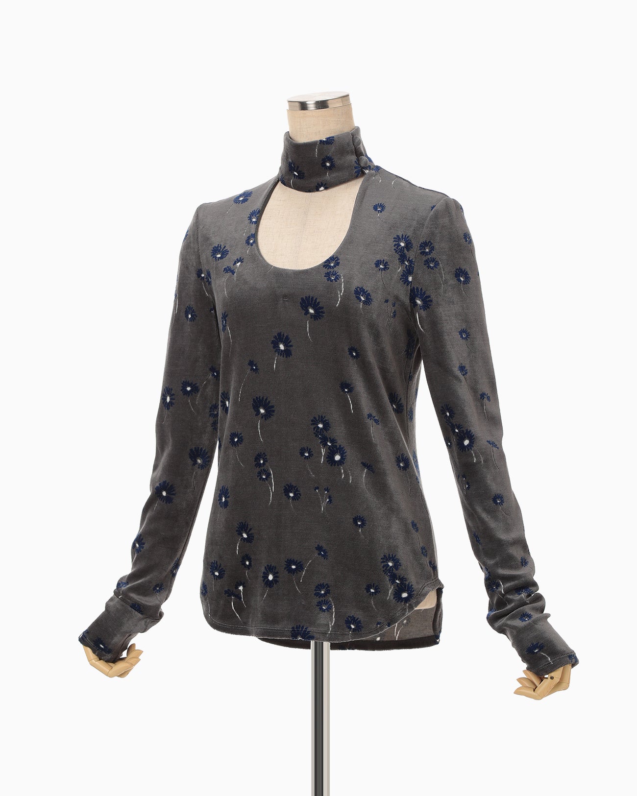 Velour Jersey Floral High Neck Top - grey - Mame Kurogouchi