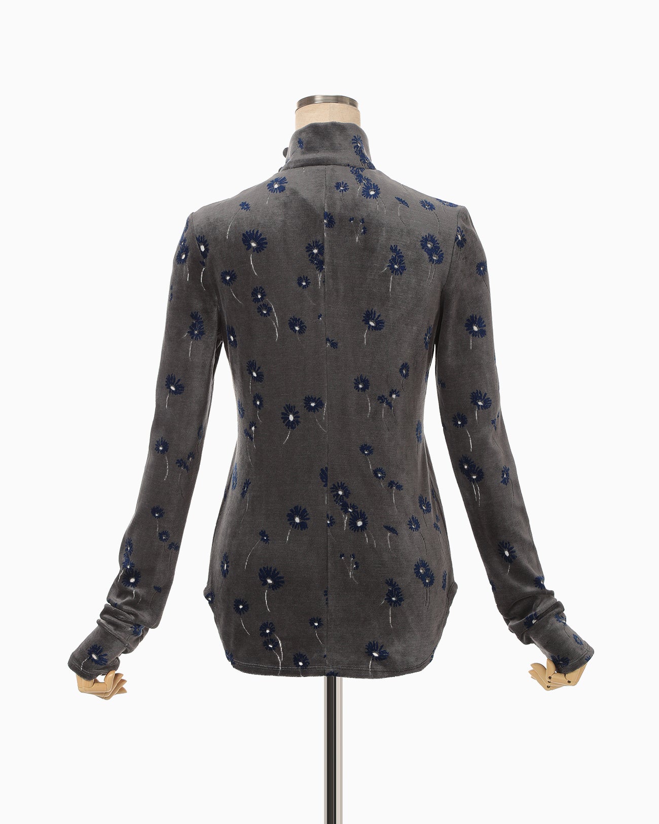Velour Jersey Floral High Neck Top - grey - Mame Kurogouchi
