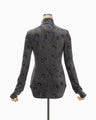 Velour Jersey Floral High Neck Top - grey