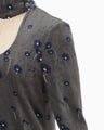 Velour Jersey Floral High Neck Top - grey