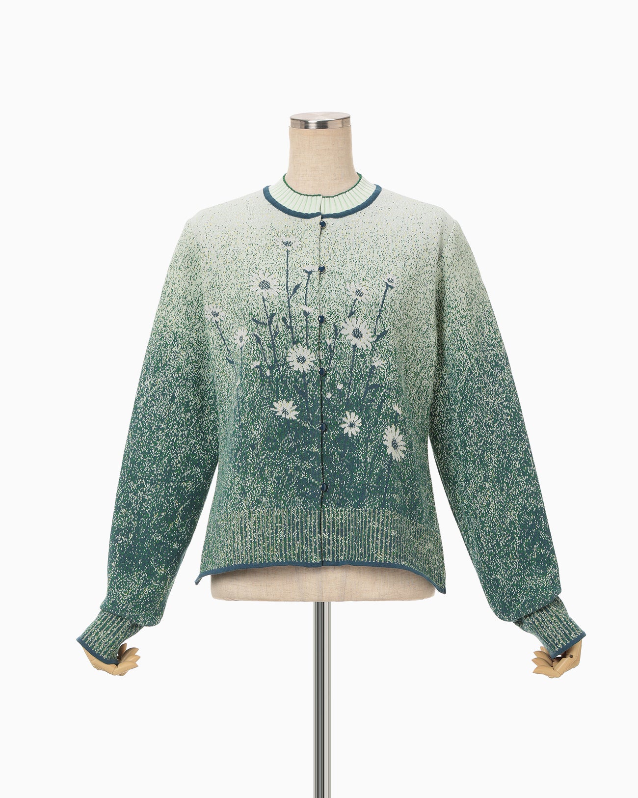 Floral Jacquard Graphic Knit Cardigan - green - Mame Kurogouchi