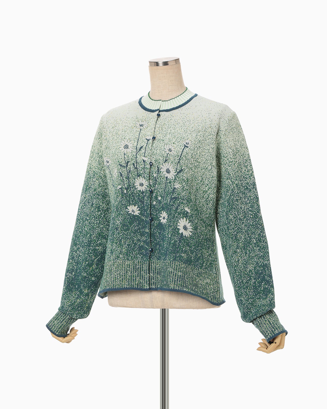 Floral Jacquard Graphic Knit Cardigan - green - Mame Kurogouchi