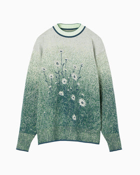 Floral Jacquard Graphic Knit Top - green