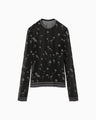 Floral Pattern Long Sleeve Sheer Knit Top - black