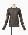 Floral Pattern Long Sleeve Sheer Knit Top - black