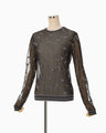 Floral Pattern Long Sleeve Sheer Knit Top - black