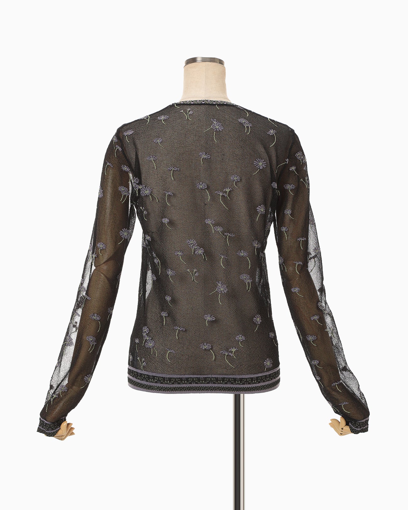 Floral Pattern Long Sleeve Sheer Knit Top - black - Mame Kurogouchi