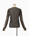 Floral Pattern Long Sleeve Sheer Knit Top - black