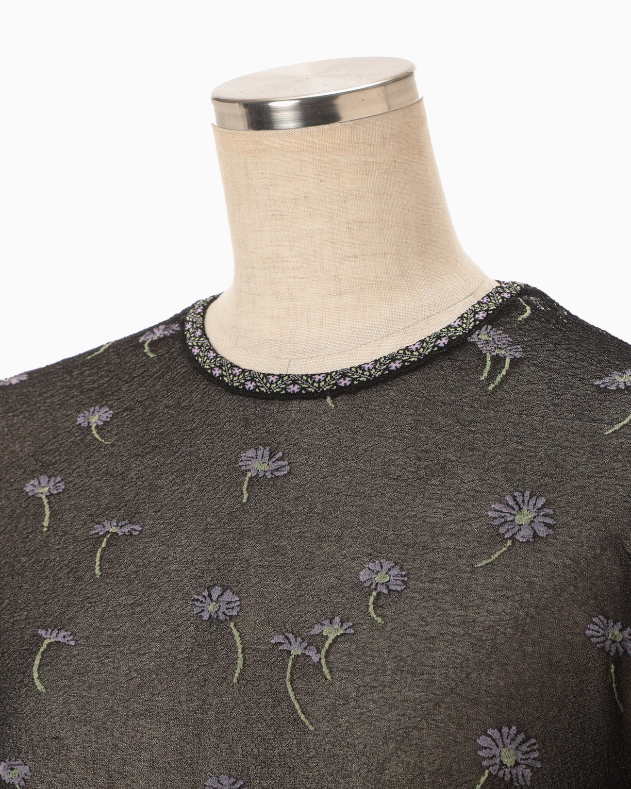 Floral Pattern Long Sleeve Sheer Knit Top - black - Mame Kurogouchi