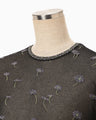 Floral Pattern Long Sleeve Sheer Knit Top - black
