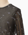 Floral Pattern Long Sleeve Sheer Knit Top - black