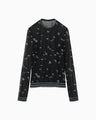 Floral Pattern Long Sleeve Sheer Knit Top - navy