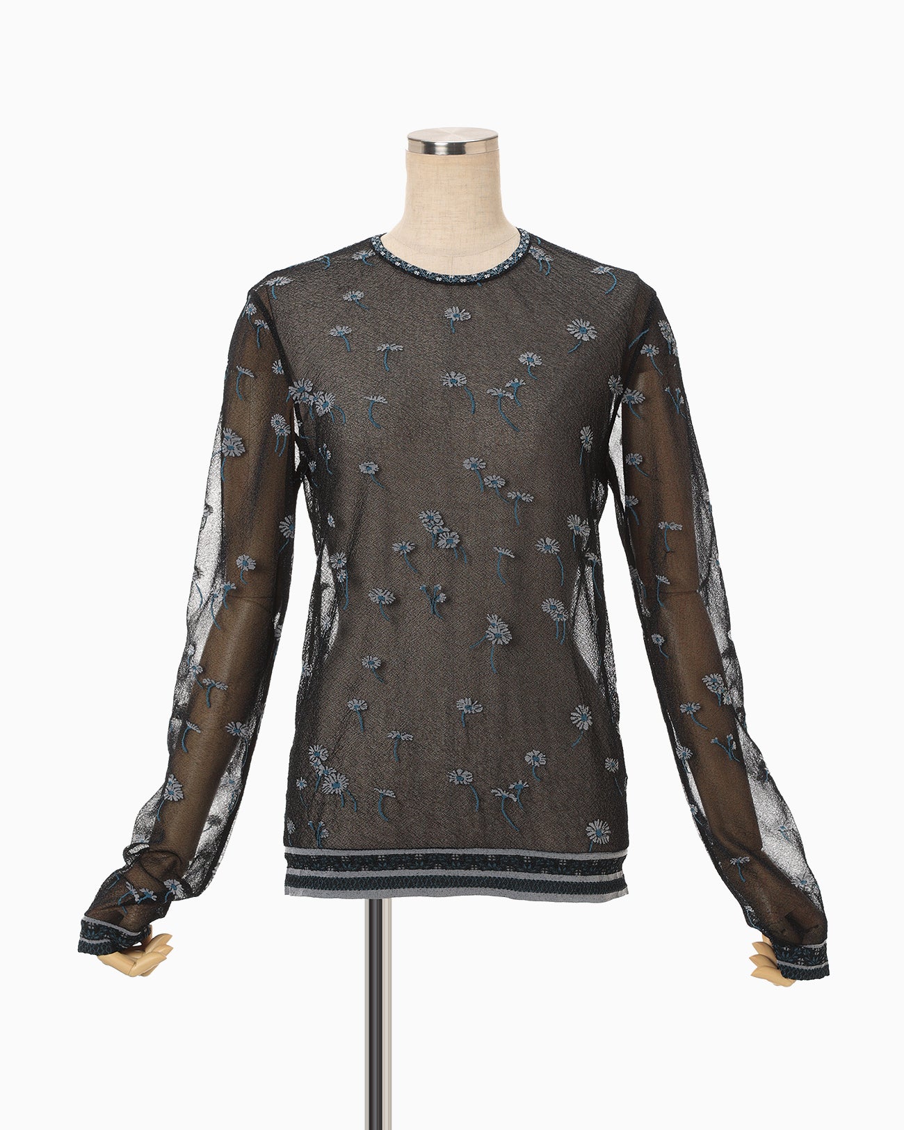 Floral Pattern Long Sleeve Sheer Knit Top - navy - Mame Kurogouchi