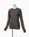 Floral Pattern Long Sleeve Sheer Knit Top - navy