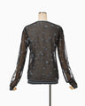 Floral Pattern Long Sleeve Sheer Knit Top - navy