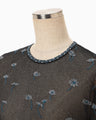 Floral Pattern Long Sleeve Sheer Knit Top - navy