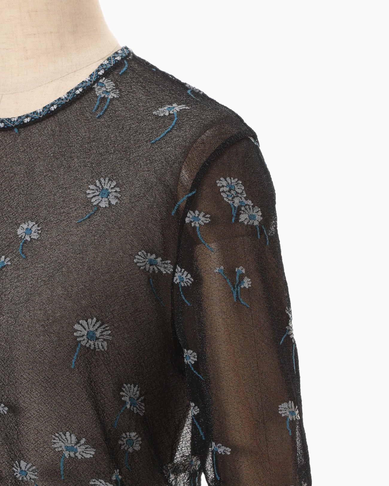 Floral Pattern Long Sleeve Sheer Knit Top - navy - Mame Kurogouchi