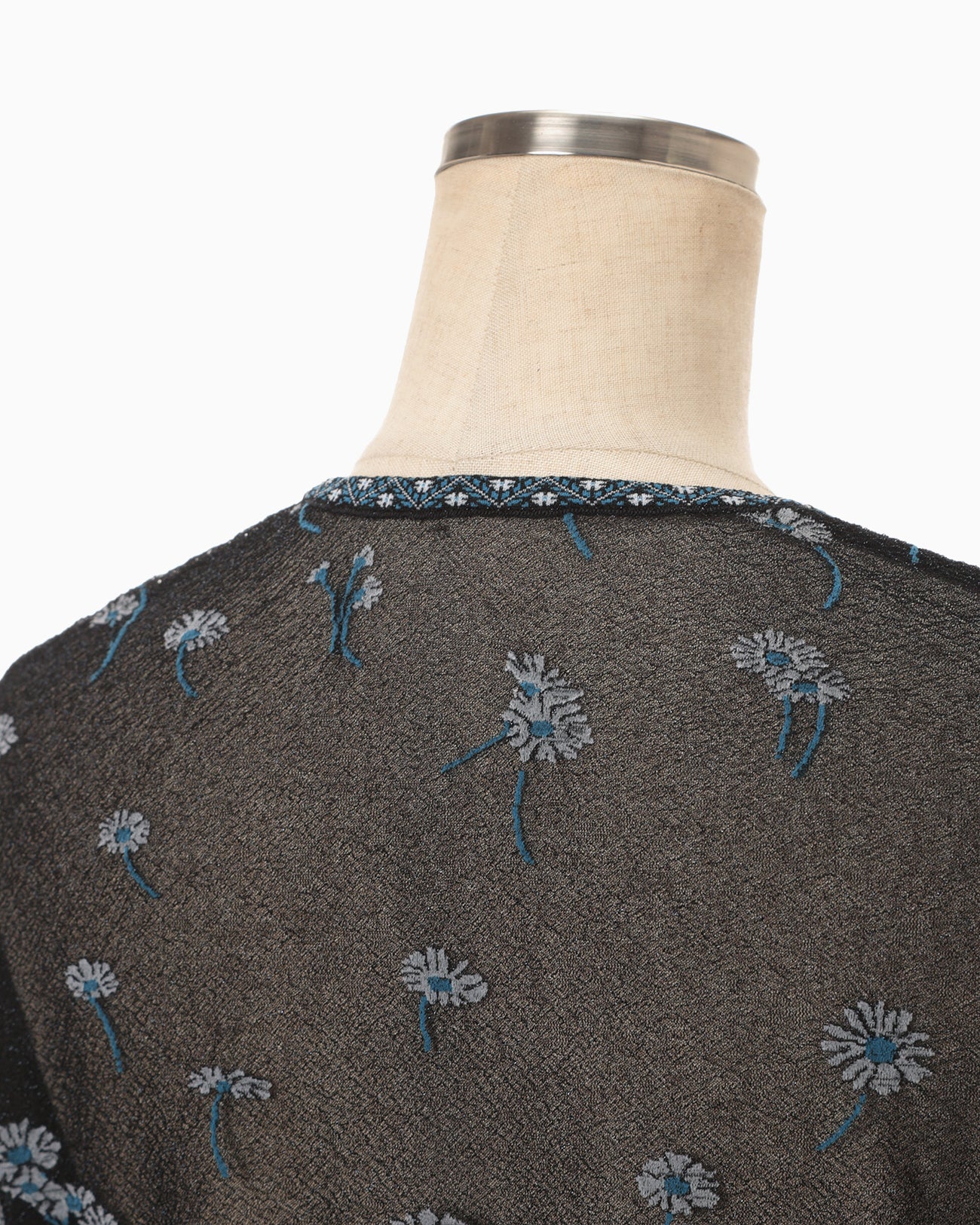 Floral Pattern Long Sleeve Sheer Knit Top - navy - Mame Kurogouchi