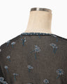 Floral Pattern Long Sleeve Sheer Knit Top - navy