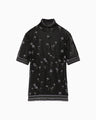 Floral Pattern Short Sleeve Sheer Knit Top - black