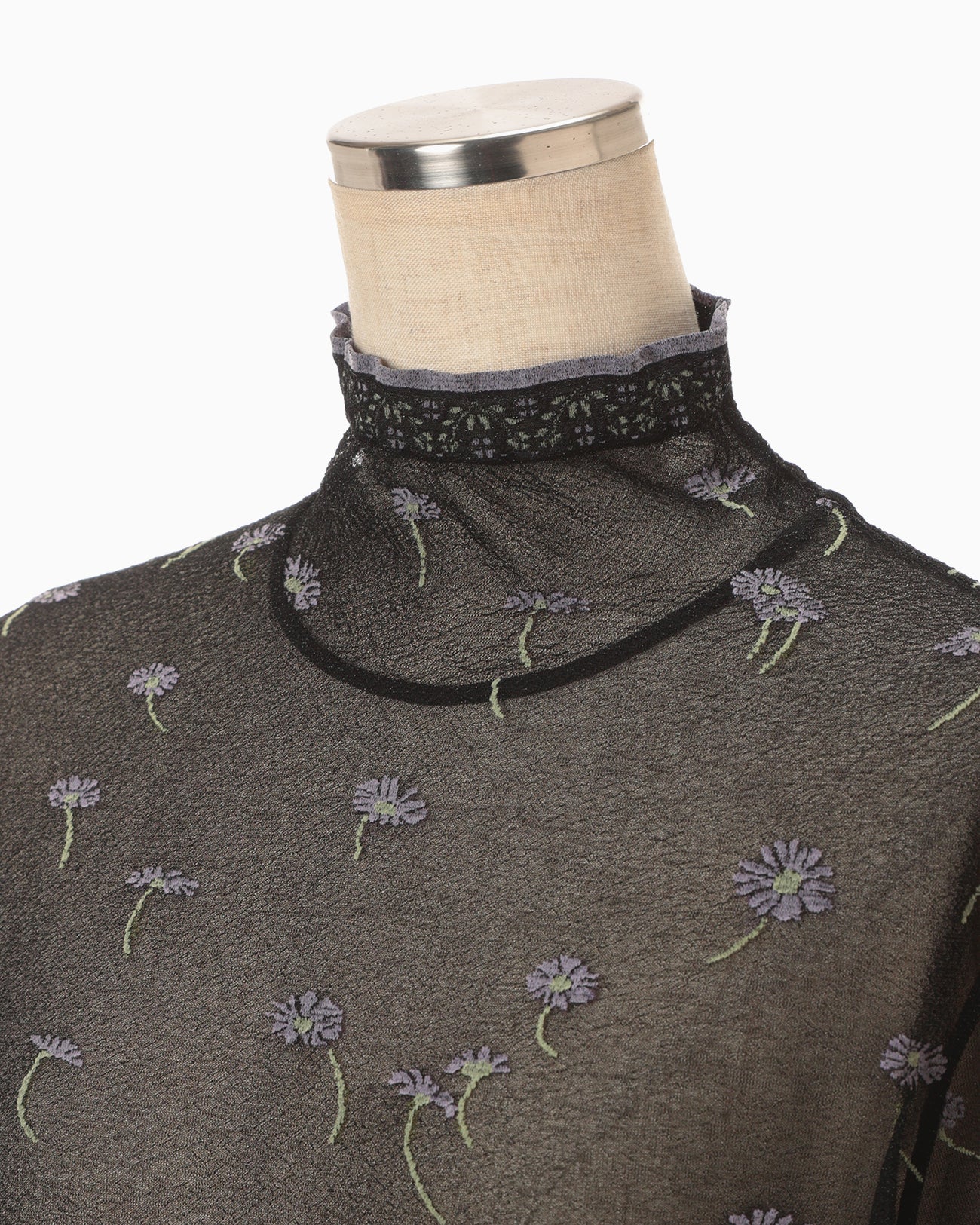 Floral Pattern Short Sleeve Sheer Knit Top - black - Mame Kurogouchi