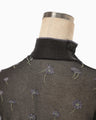 Floral Pattern Short Sleeve Sheer Knit Top - black
