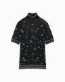 Floral Pattern Short Sleeve Sheer Knit Top - navy