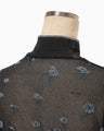 Floral Pattern Short Sleeve Sheer Knit Top - navy