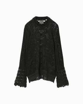 Sheer Jacquard Mole Knit Top - black