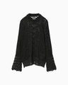 Sheer Jacquard Mole Knit Top - black