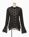 Sheer Jacquard Mole Knit Top - black