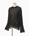 Sheer Jacquard Mole Knit Top - black