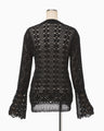 Sheer Jacquard Mole Knit Top - black