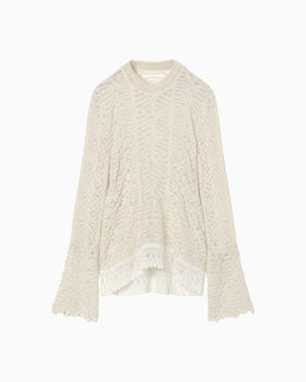 Sheer Jacquard Mole Knit Top - ecru