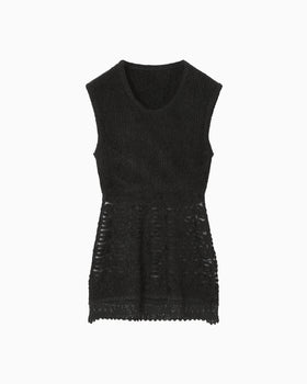 Sheer Jacquard Mole Knit Vest - black