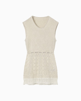 Sheer Jacquard Mole Knit Vest - ecru