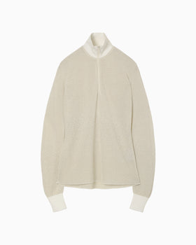 Half Zip Gradation Knit Top - ecru