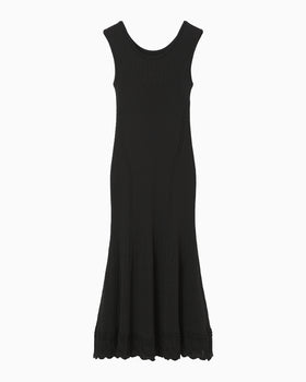 Ribbed Eyelet Knit Dress - black