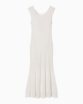 Ribbed Eyelet Knit Dress - white