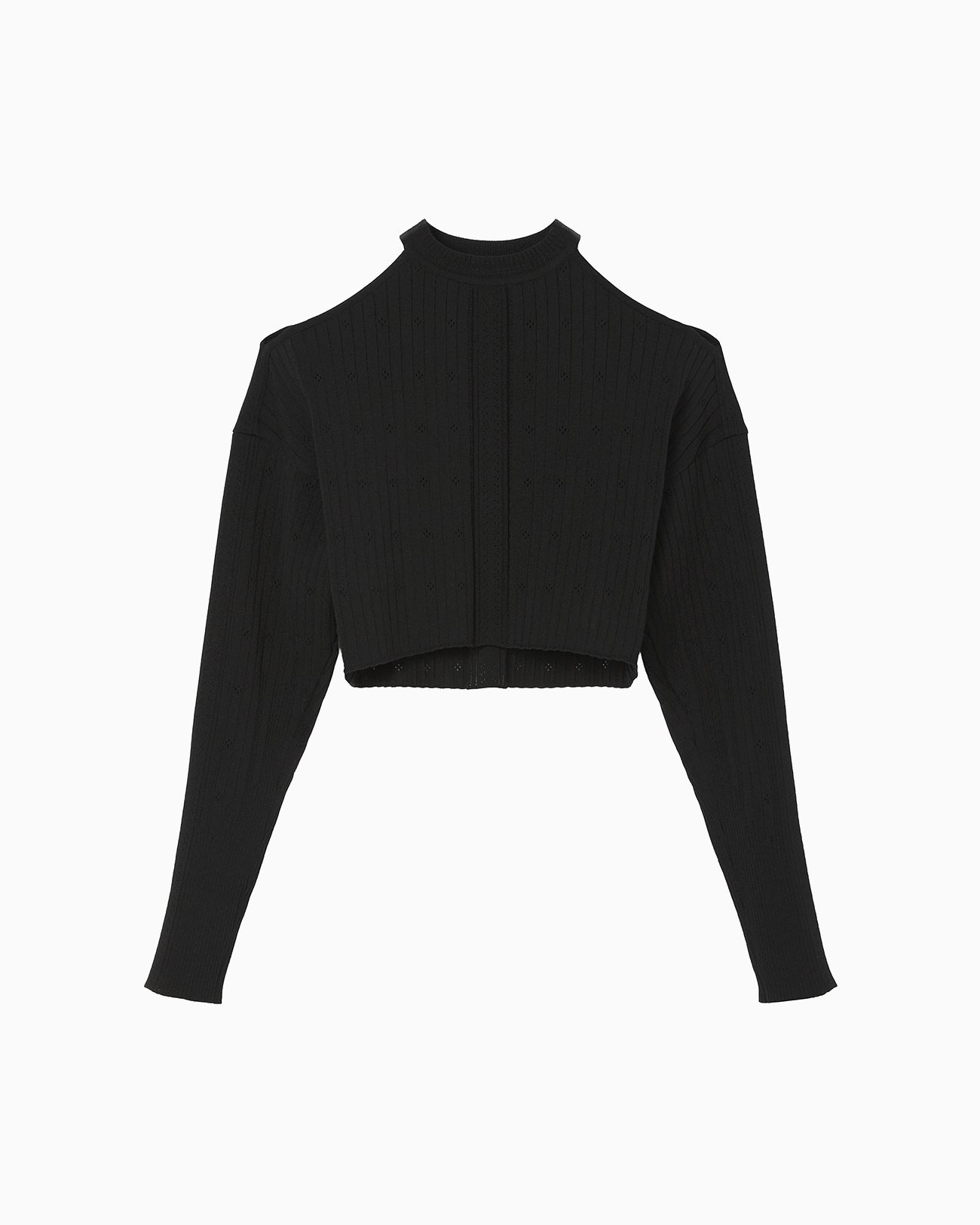 Ribbed Eyelet Knit Long Sleeve Top - black - Mame Kurogouchi